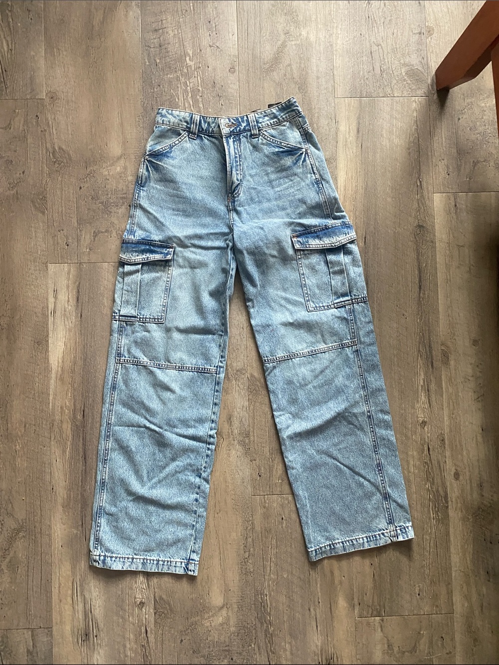 H&M Light Blue Wide-Leg Cargo Jeans